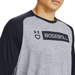 Under Armour Men's Utility 3/4 Sleeve Shirt -Rawling Baseball Shop 1358776 035 CharcoalHthrGreyBlack MODDET