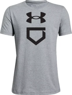 Under Armour Boys' Baseball Plate T-Shirt -Rawling Baseball Shop 1371213 035 SteelLightHeatherBlack FRT