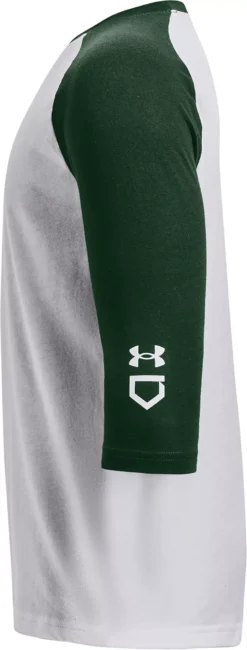 Under Armour Youth Classic 3/4 Sleeve Baseball Shirt -Rawling Baseball Shop 1375661 301 WhiteForestGreen SDE