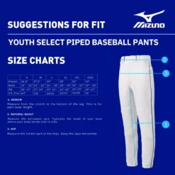 Mizuno Boys' Select Piped Baseball Pants 5 Mizuno Boys' Select Piped Baseball Pants -Rawling Baseball Shop 350149 GreyBlack DET