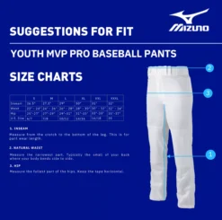 Mizuno Boys' MVP Pro Baseball Pants 15 Mizuno Boys' MVP Pro Baseball Pants -Rawling Baseball Shop 350593 White DET alt1