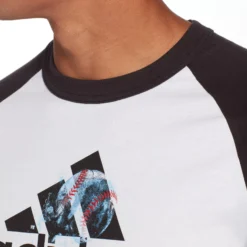 Adidas Men's Triple Stripe Graphic ¾ Sleeve Baseball Shirt -Rawling Baseball Shop MBA11028 BlackFrozenRopeLogo MODDET alt1